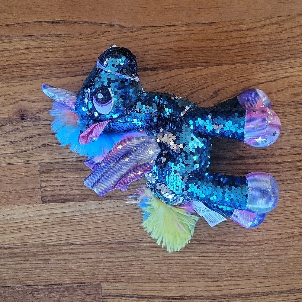 Athoinsu 13'' Blue Flip Sequin Unicorn Stuffed Animal Plush Toy